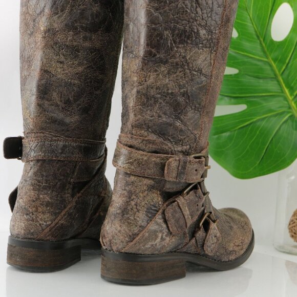 Steve Madden Womens Brodiee Riding Boot Size 9.5 Brown Tan Crackle Distressed - Picture 5 of 12
